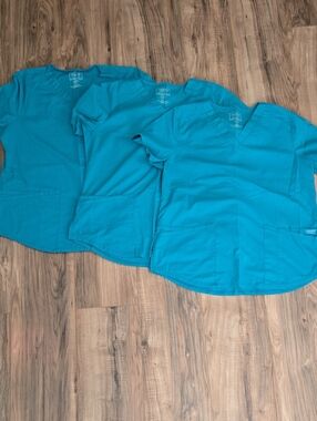 Set of Three Teal Medical Scrub Tops Cherokee Brand Size MED